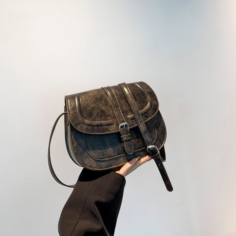 Saddle Crossbody Bag Faux Leather 41.7 Inch Strap Dark Brown 1