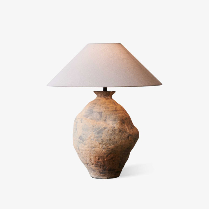 Sculpted Clay Table Lamp Terracotta Base Linen Shade 23.6 in Set of 3 1