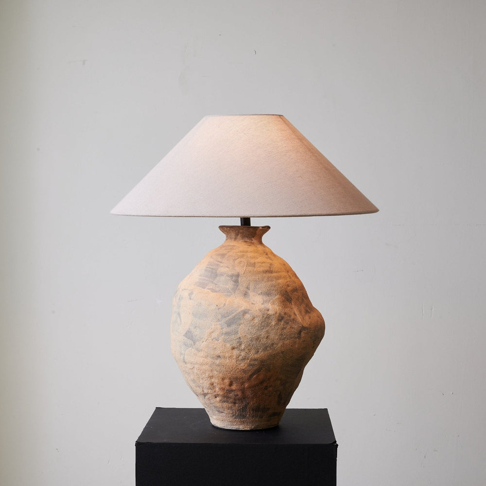 Sculpted Clay Table Lamp Terracotta Base Linen Shade 23.6 in Set of 3 2
