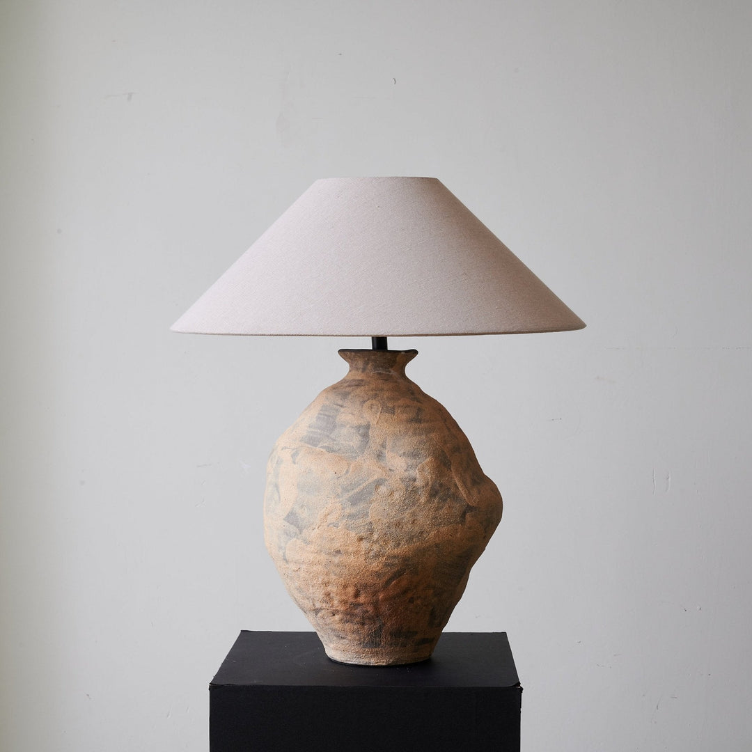 Sculpted Clay Table Lamp Terracotta Base Linen Shade 23.6 in Set of 3 3