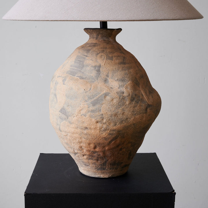 Sculpted Clay Table Lamp Terracotta Base Linen Shade 23.6 in Set of 3 5