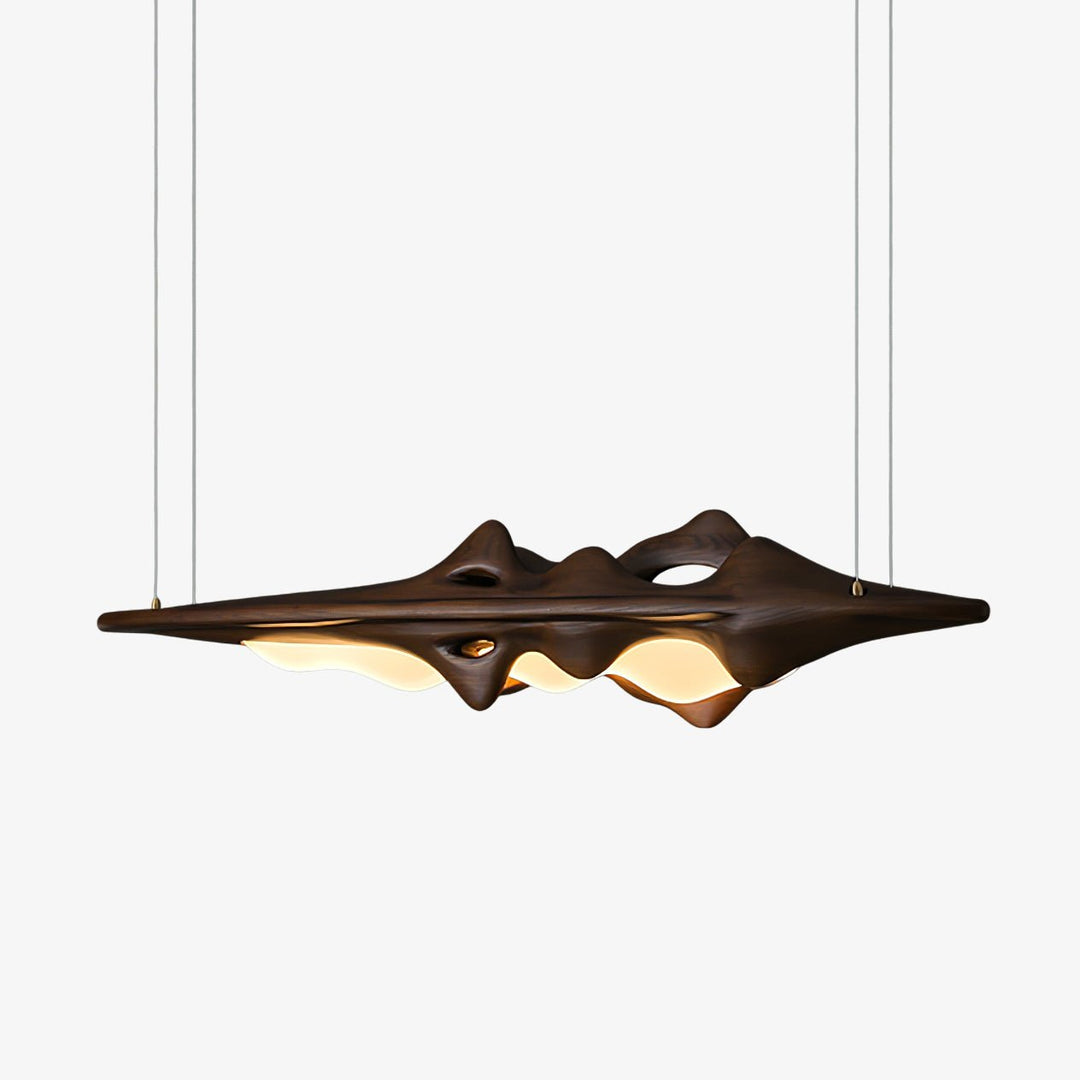 Sculpted Wave Linear Pendant Light 47.2 in Set of 3 Walnut 1