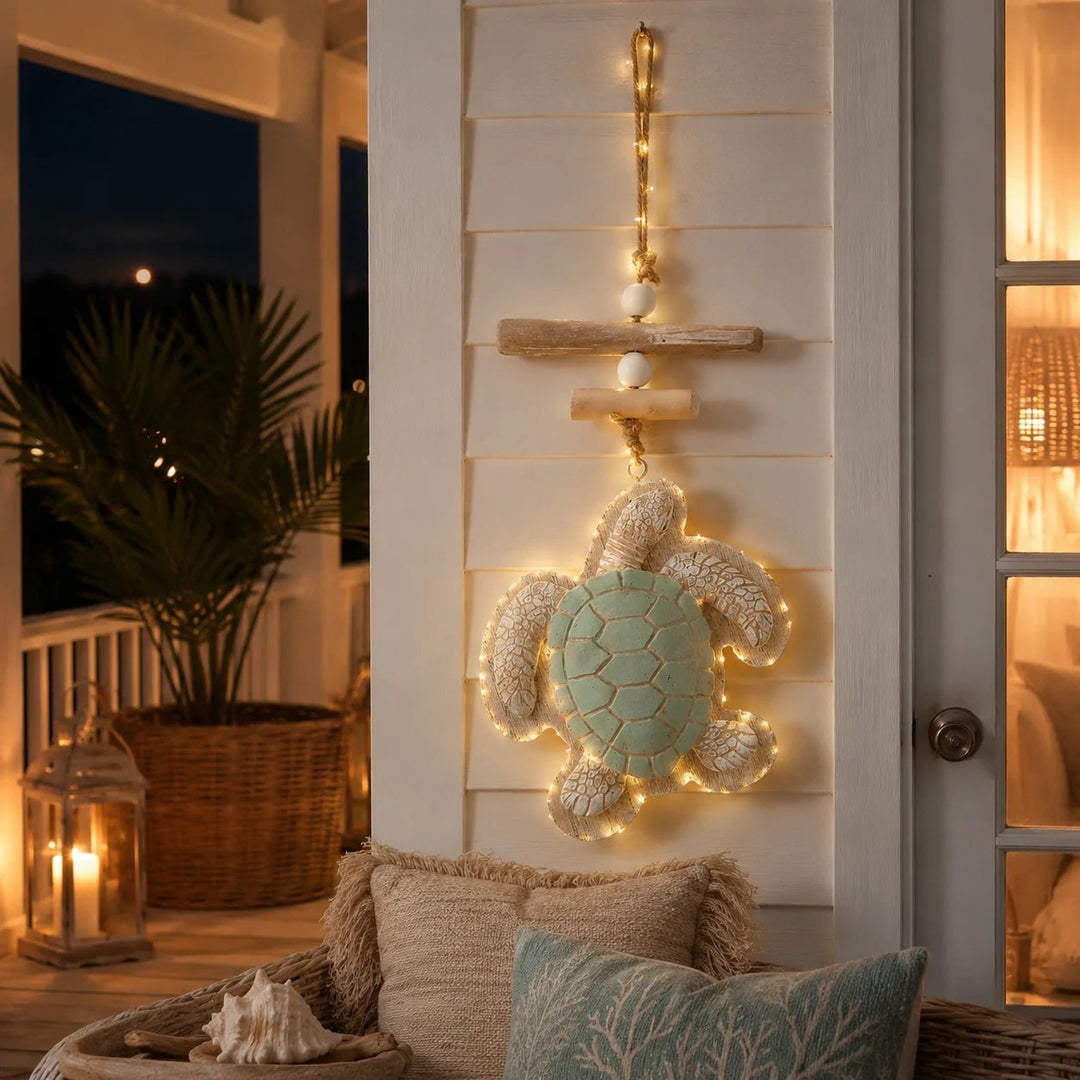 Sea Turtle Wall Decor with LED Lights and Remote Seafoam Green 1
