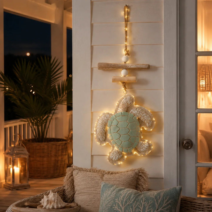 Sea Turtle Wall Decor with LED Lights and Remote Seafoam Green 1