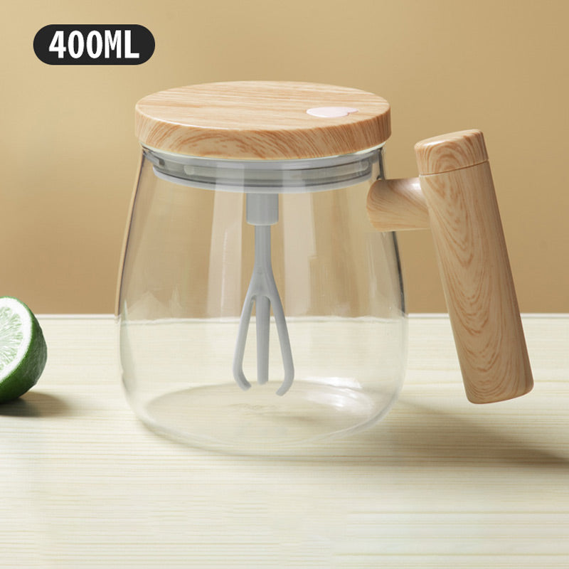 Self Stirring Mixing Mug 400 ml Battery Powered Set of 3 Clear, Wood Handle 1