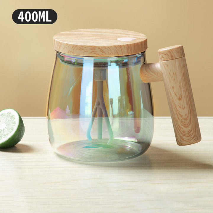 Self Stirring Mixing Mug 400 ml Battery Powered Set of 3 Iridescent, Wood Handle 1