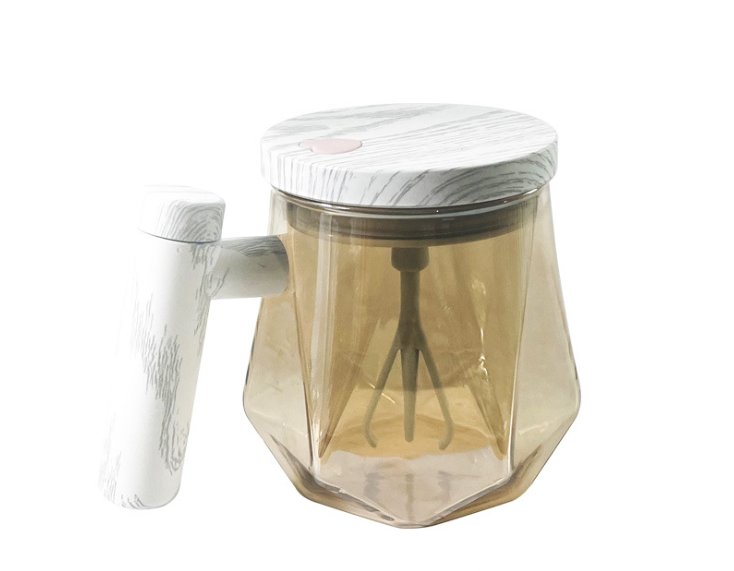 Self Stirring Mixing Mug 400 ml Battery Powered Set of 3 Rose Gold, White Handle 1