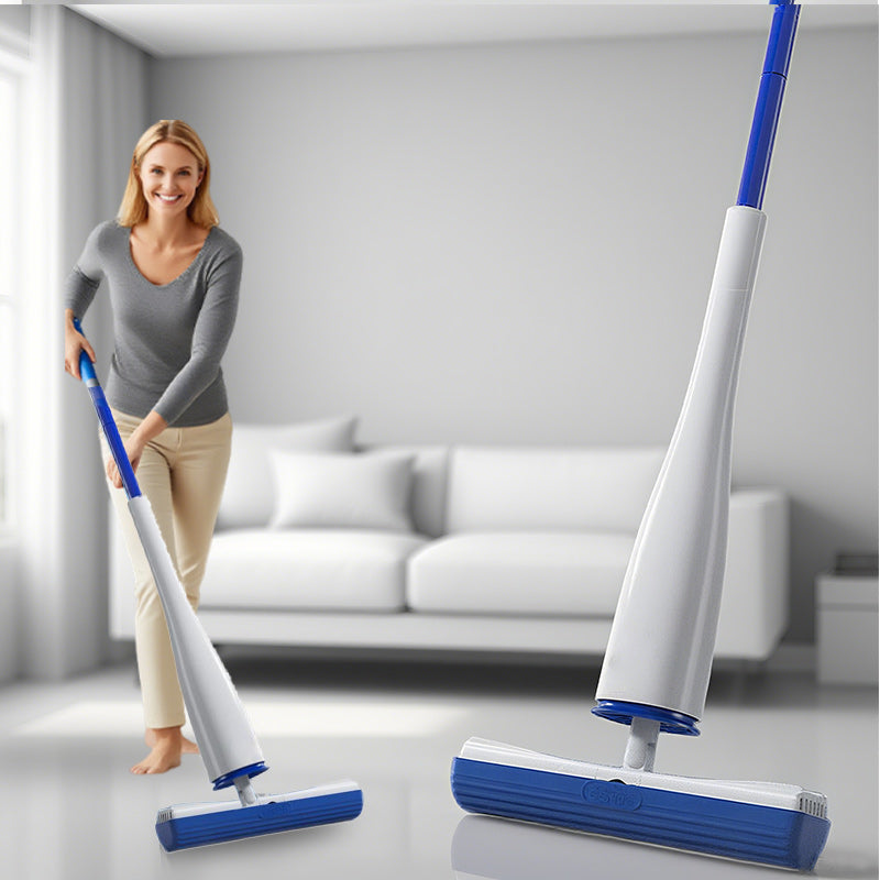 Self Wringing Mop 52.8 Inch with Replacement Heads White and Blue 1