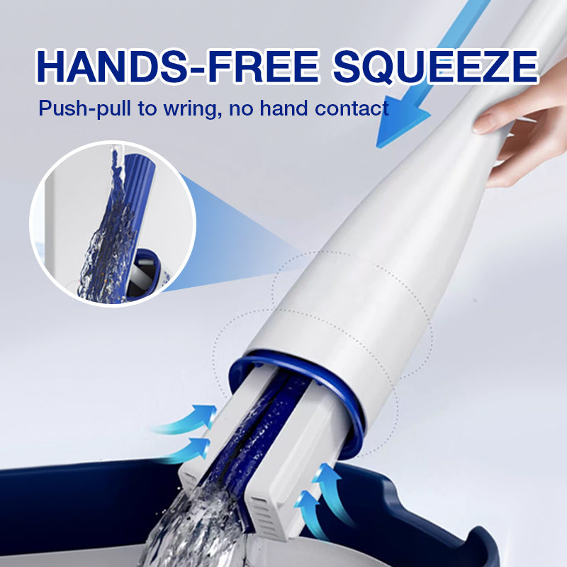 Self Wringing Mop 52.8 Inch with Replacement Heads White and Blue 6