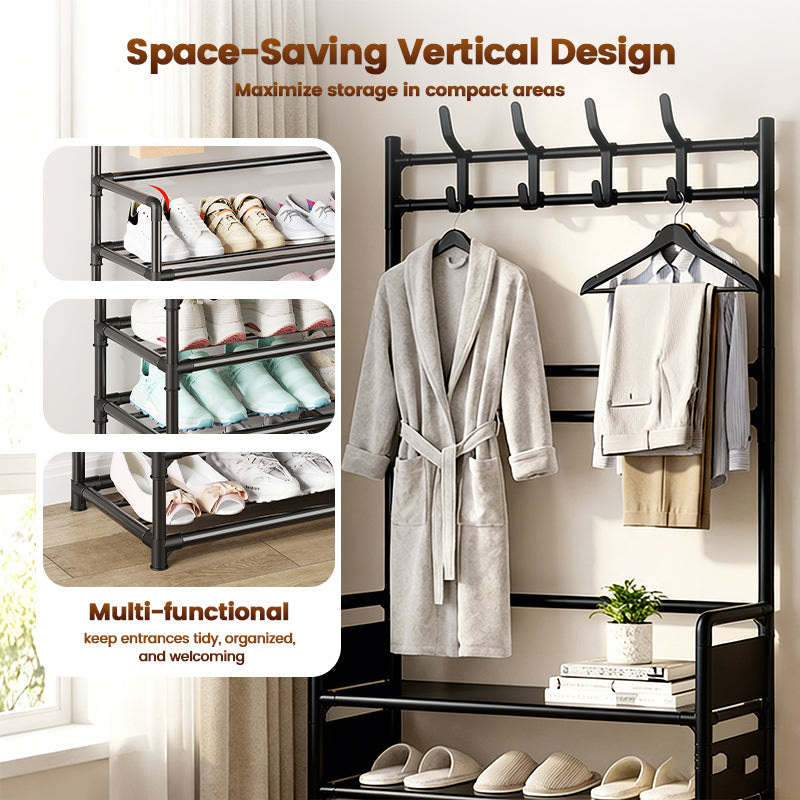 Shoe and Coat Rack with Hooks 4 or 5 Tier Black 4