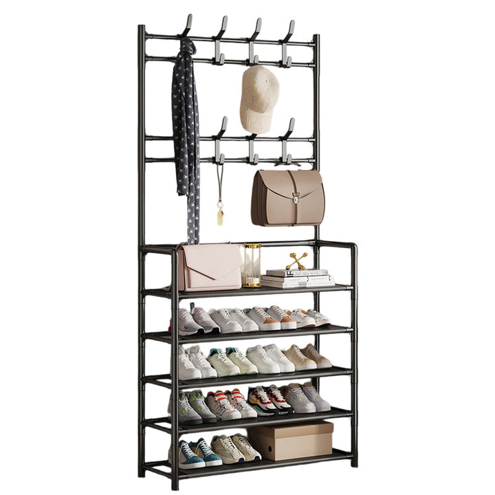 Shoe and Coat Rack with Hooks 4 or 5 Tier Black 5 Tier 1