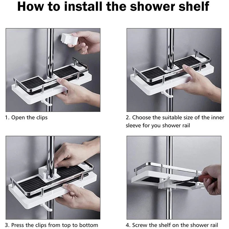 Shower Pole Caddy Shelf 11.8 x 4.7 Inch Adjustable Height 7