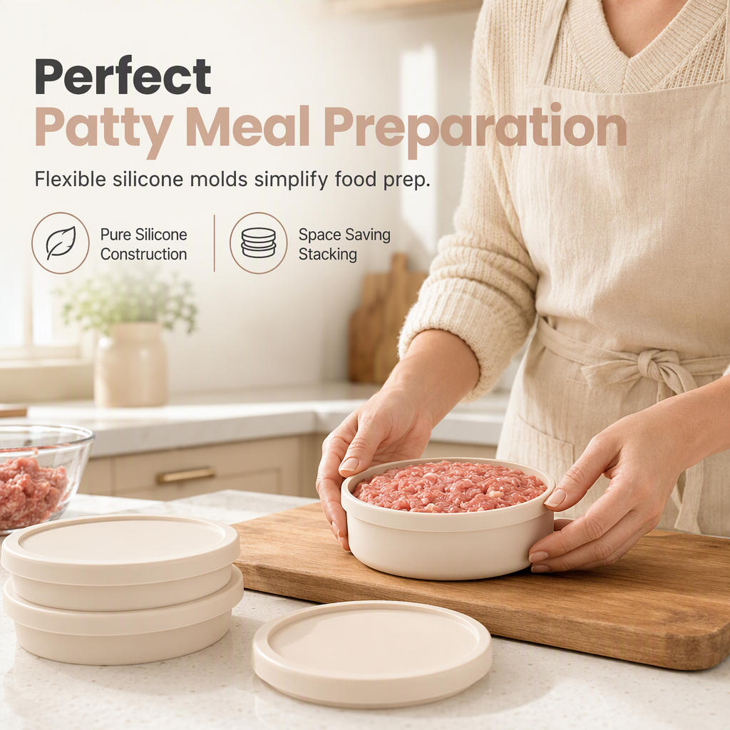 Silicone Meat Portion Containers with Lids Set of 5 Beige 2