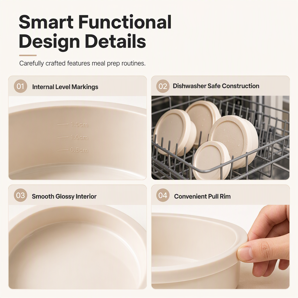 Silicone Meat Portion Containers with Lids Set of 5 Beige 6