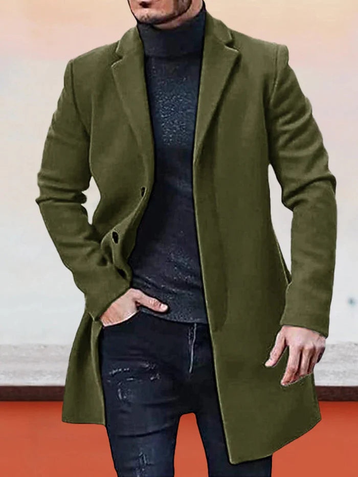 Single Breasted Wool Blend Coat Notch Lapel Army Green 1