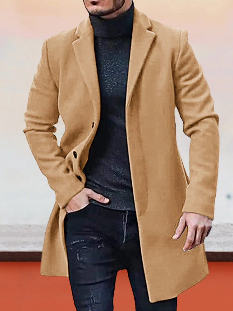 Single Breasted Wool Blend Coat Notch Lapel Camel 1