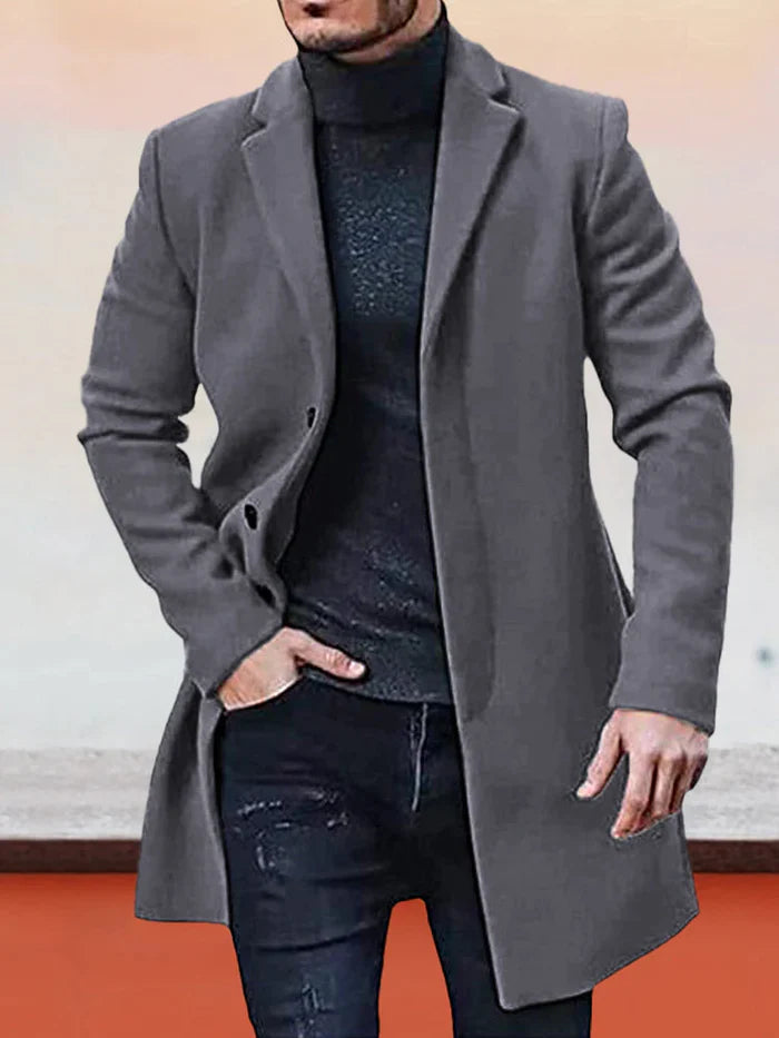 Single Breasted Wool Blend Coat Notch Lapel Dark Gray 1