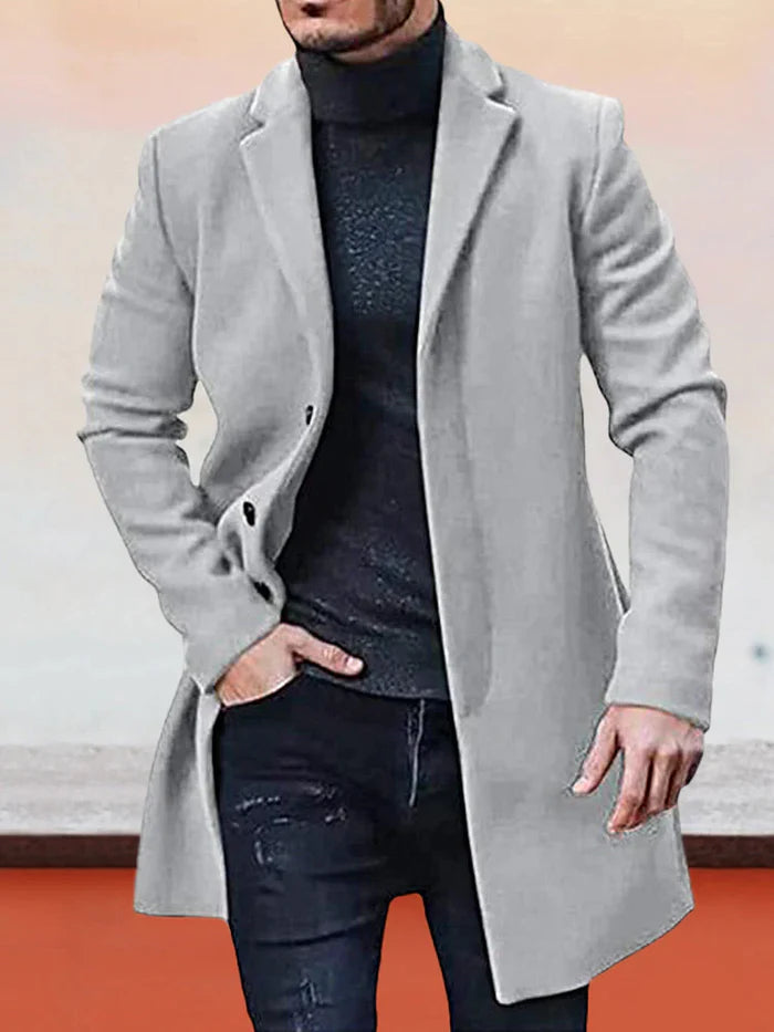 Single Breasted Wool Blend Coat Notch Lapel Light Gray 1