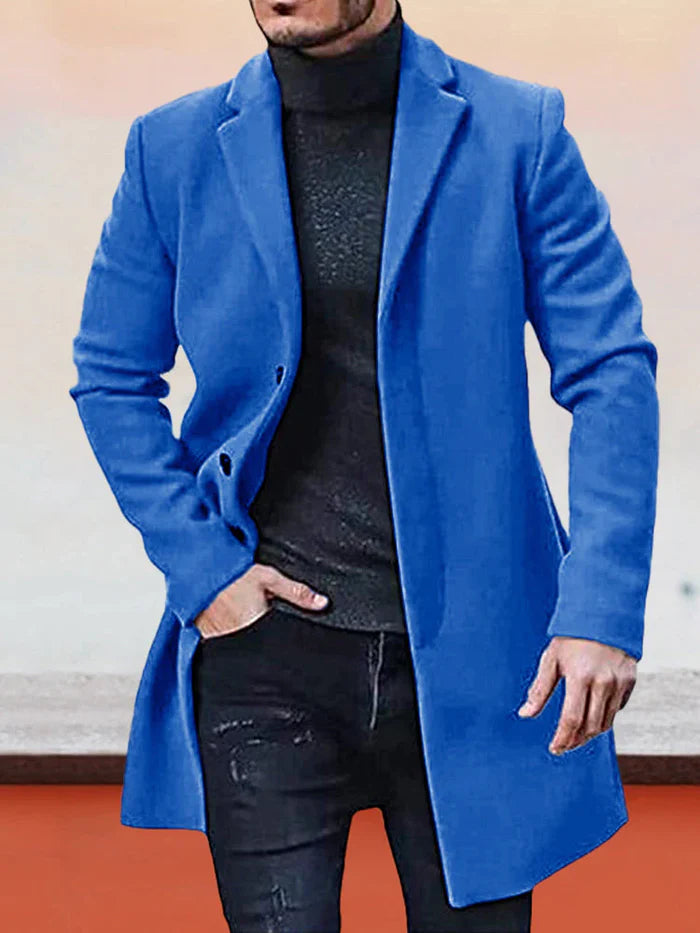 Single Breasted Wool Blend Coat Notch Lapel Royal Blue 1