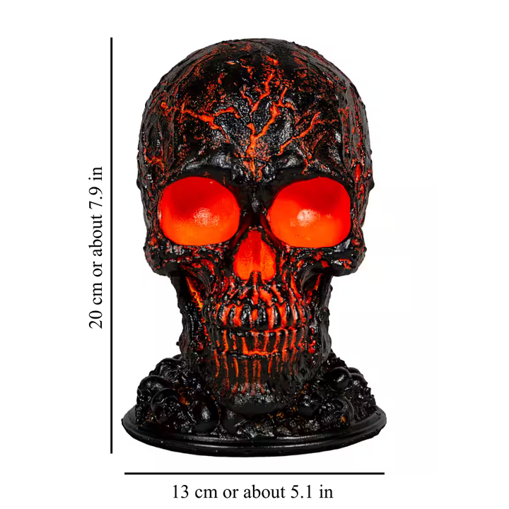 Skull Table Lamp USB Powered Black and Orange Resin 1