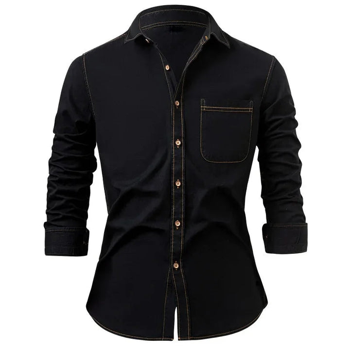 Slim Denim Look Button Up Shirt Black 1