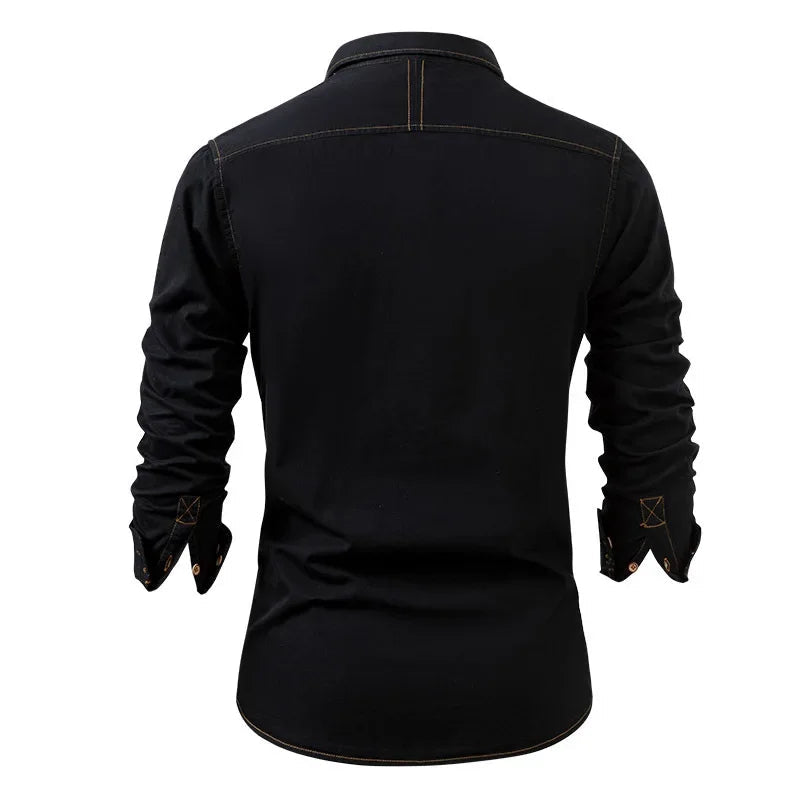 Slim Denim Look Button Up Shirt Black 2