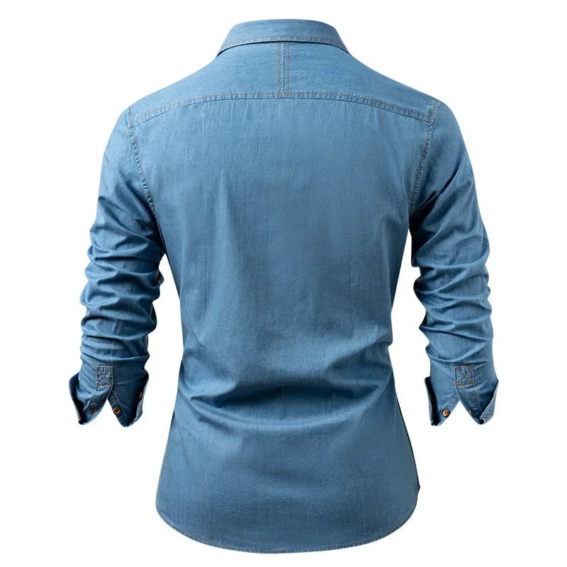 Slim Denim Look Button Up Shirt Light Blue 2