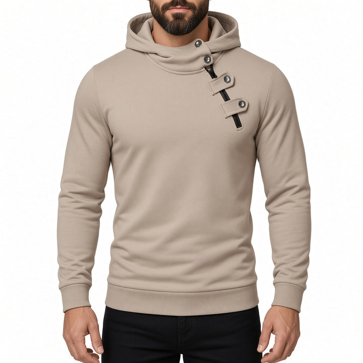 Slim Fit Asymmetric Zip Button Neck Hoodie Set of 3 Beige 1