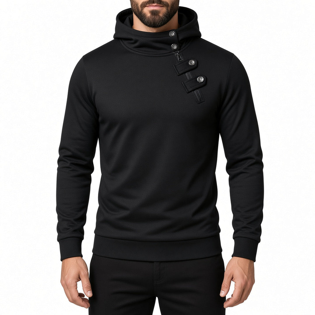 Slim Fit Asymmetric Zip Button Neck Hoodie Set of 3 Black 1