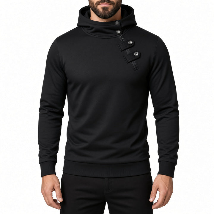 Slim Fit Asymmetric Zip Button Neck Hoodie Set of 3 Black 1