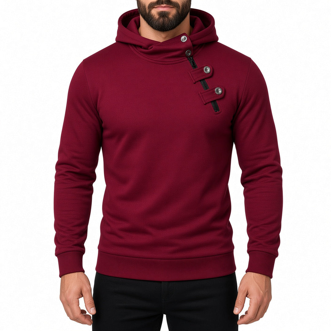 Slim Fit Asymmetric Zip Button Neck Hoodie Set of 3 Burgundy 1