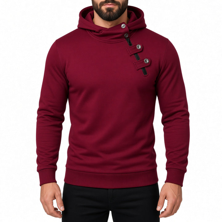 Slim Fit Asymmetric Zip Button Neck Hoodie Set of 3 Burgundy 1