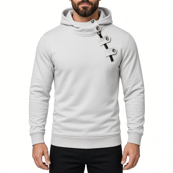 Slim Fit Asymmetric Zip Button Neck Hoodie Set of 3 Light Gray 1