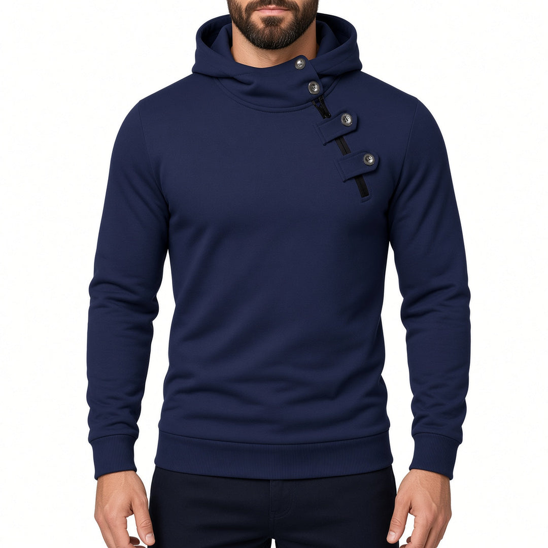 Slim Fit Asymmetric Zip Button Neck Hoodie Set of 3 Navy 1
