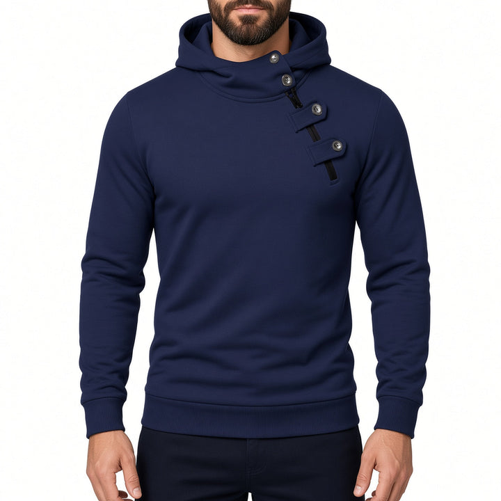 Slim Fit Asymmetric Zip Button Neck Hoodie Set of 3 Navy 1