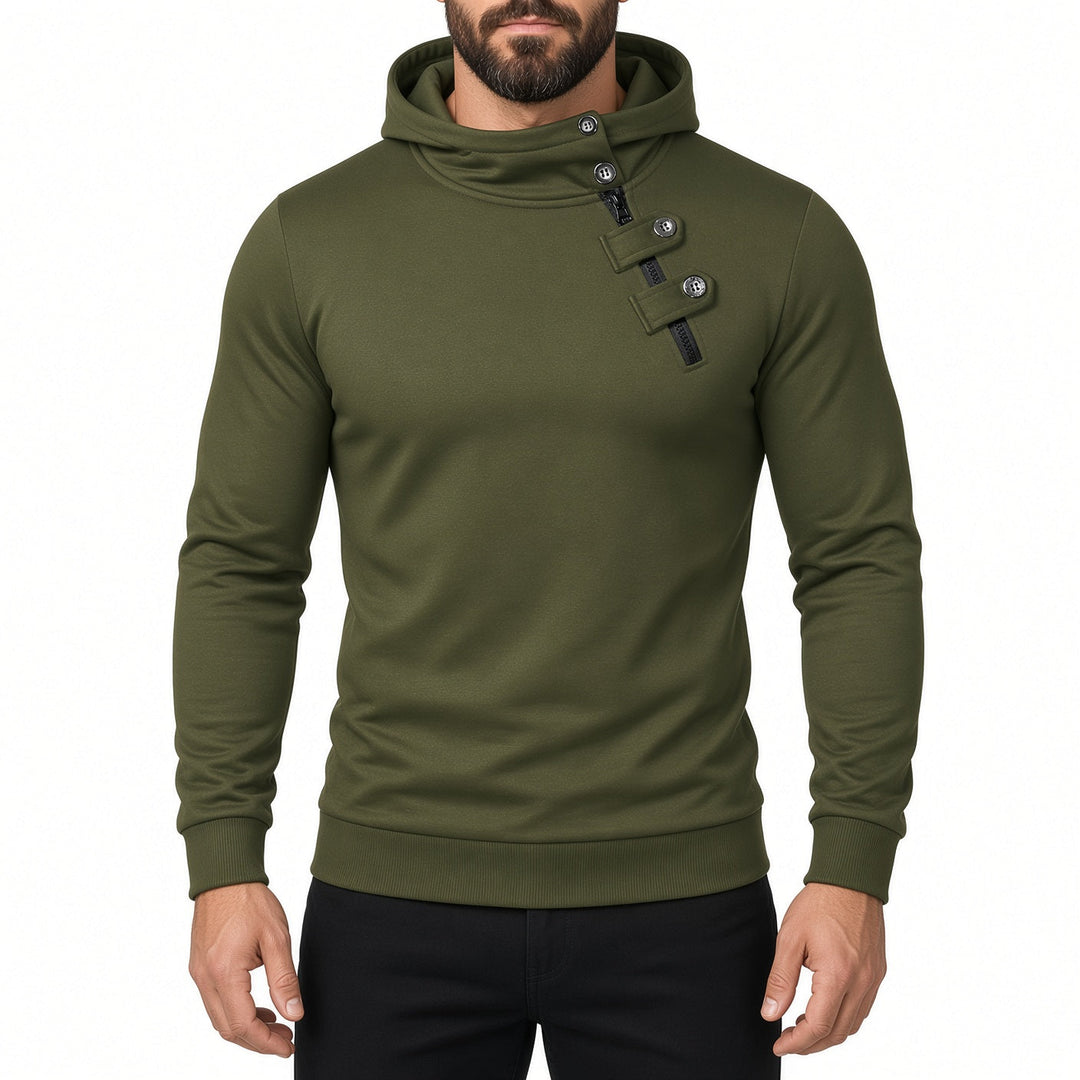Slim Fit Asymmetric Zip Button Neck Hoodie Set of 3 Olive 1