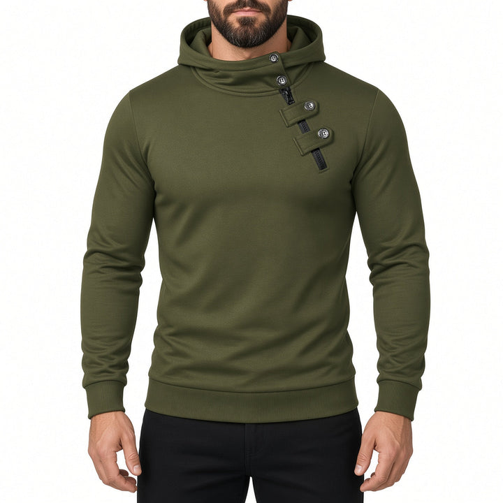 Slim Fit Asymmetric Zip Button Neck Hoodie Set of 3 Olive 1