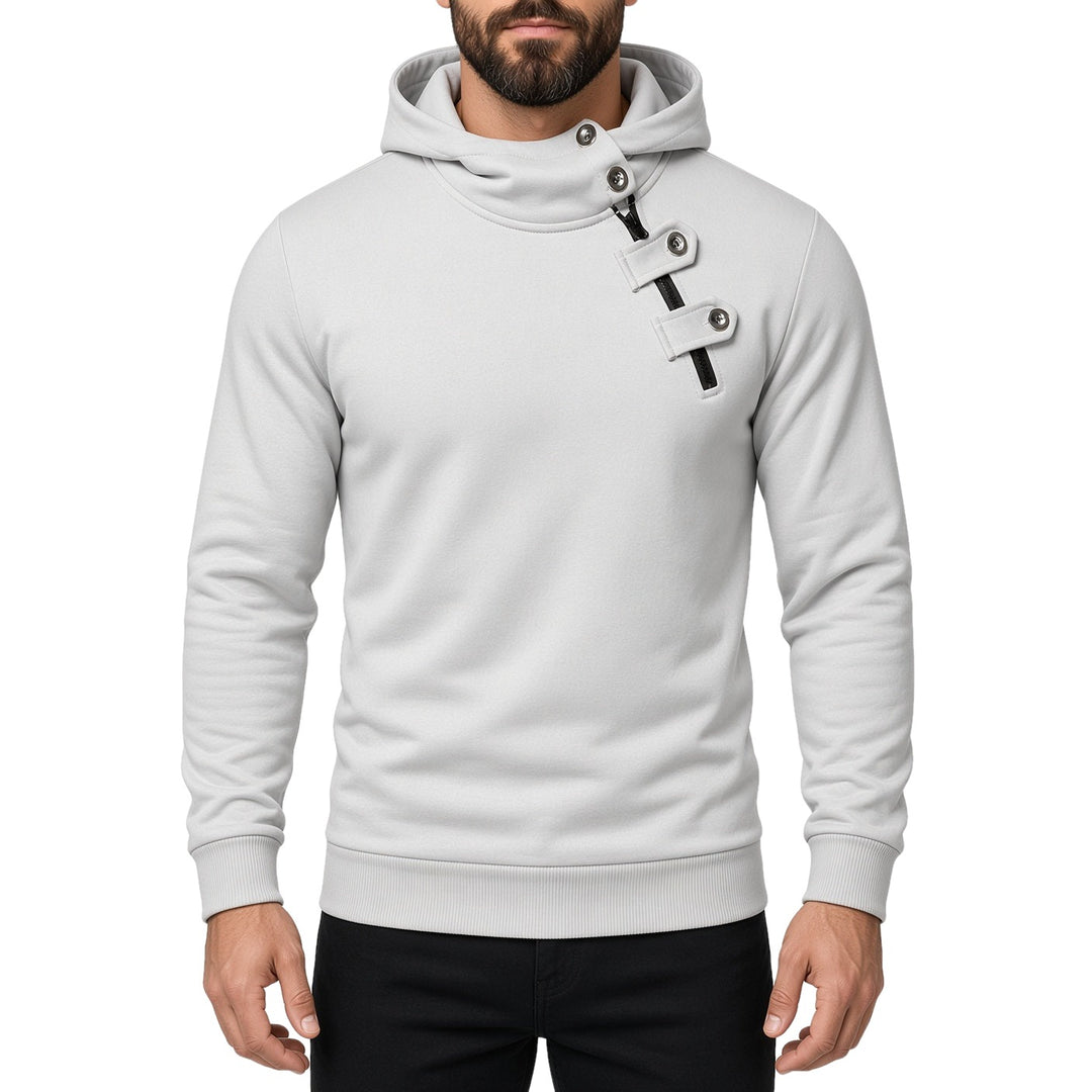 Slim Fit Asymmetric Zip Button Neck Hoodie Set of 3 on white
