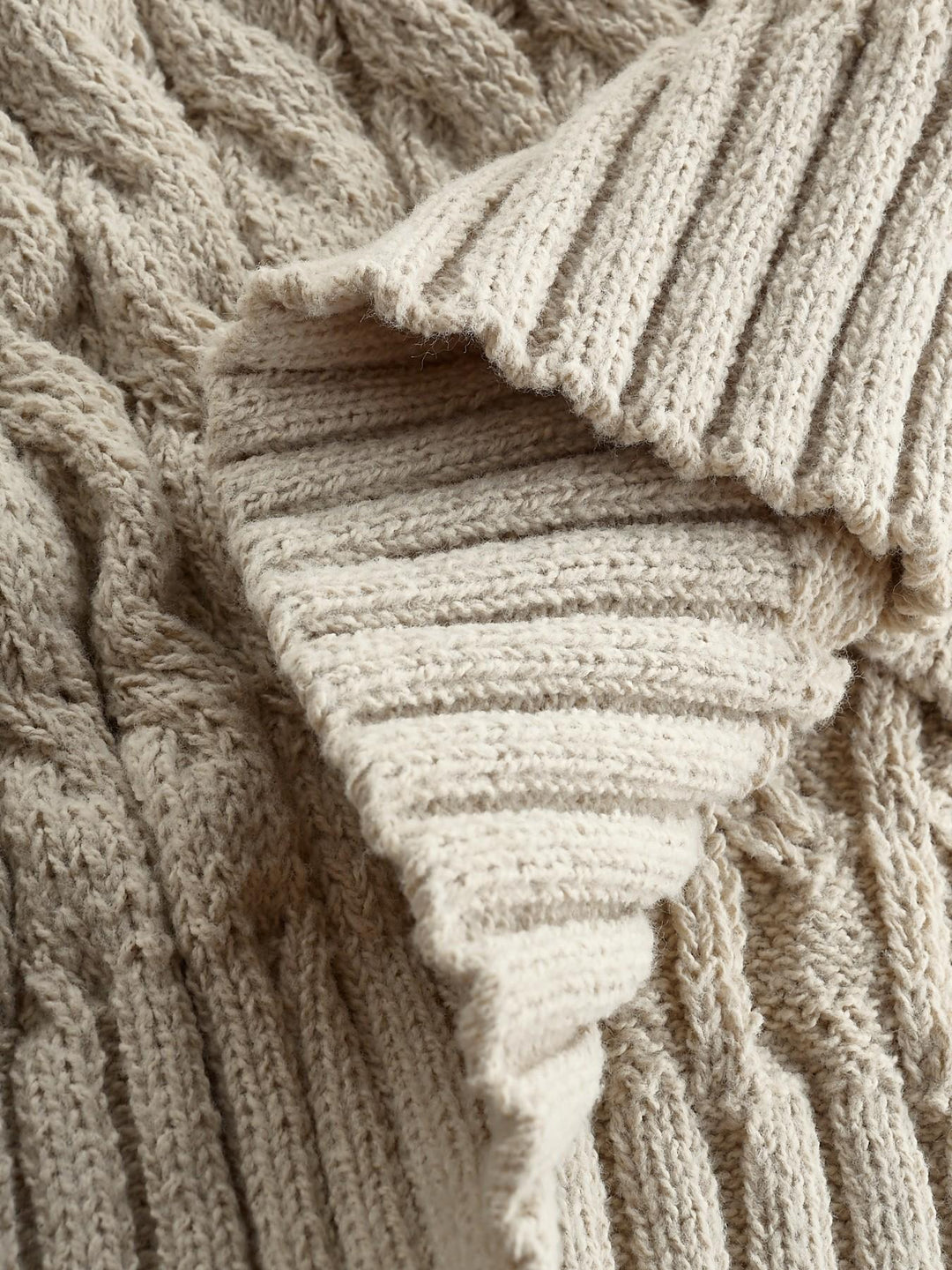 Slim Fit Cable Knit Long Cardigan Stand Collar Beige 6