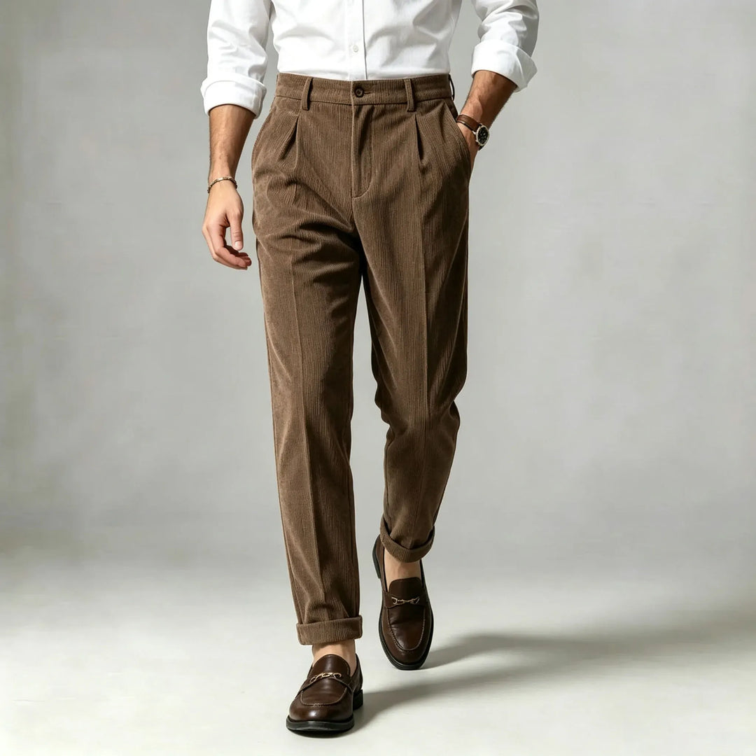Slim Fit Corduroy Straight Leg Pants Brown 1