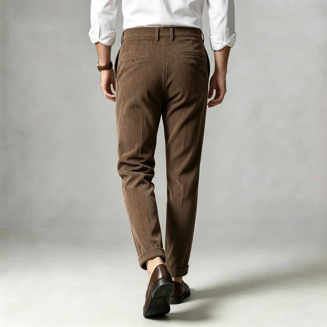 Slim Fit Corduroy Straight Leg Pants Brown 2