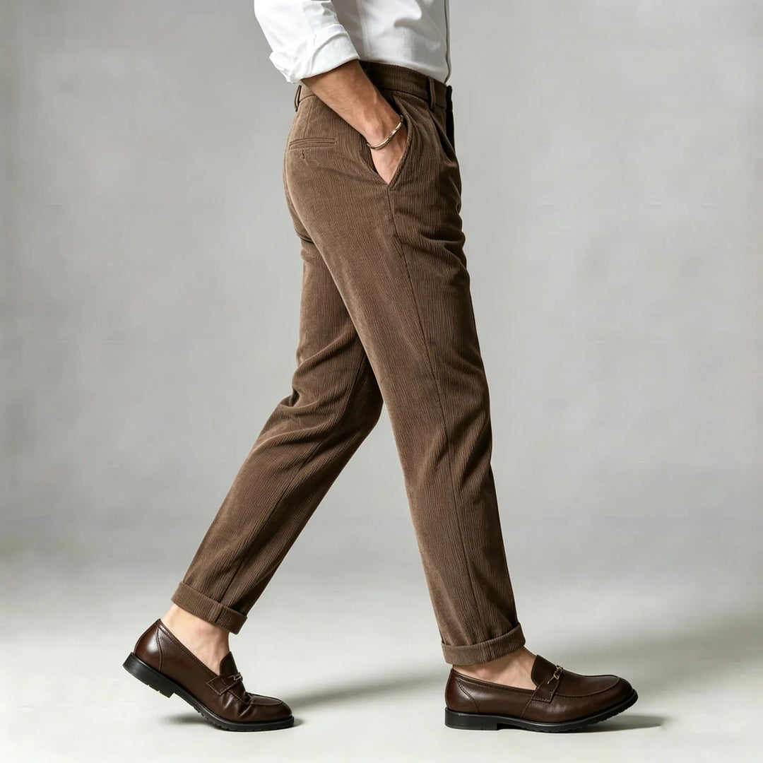 Slim Fit Corduroy Straight Leg Pants Brown 3
