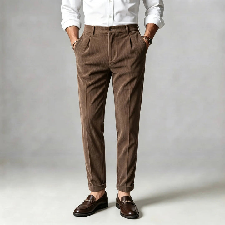 Slim Fit Corduroy Straight Leg Pants Brown 4