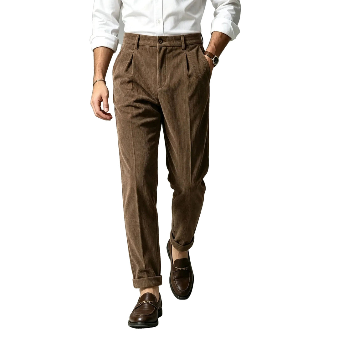 Slim Fit Corduroy Straight Leg Pants on white