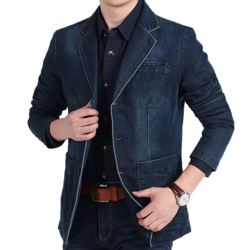 Slim Fit Denim Blazer Notch Lapel on white