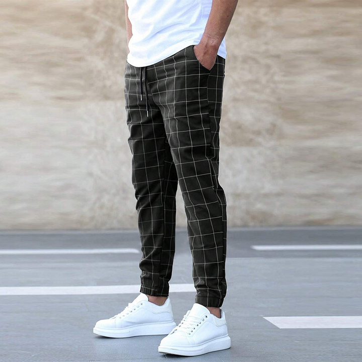 Slim Fit Grid Check Drawstring Jogger Pants Black 1