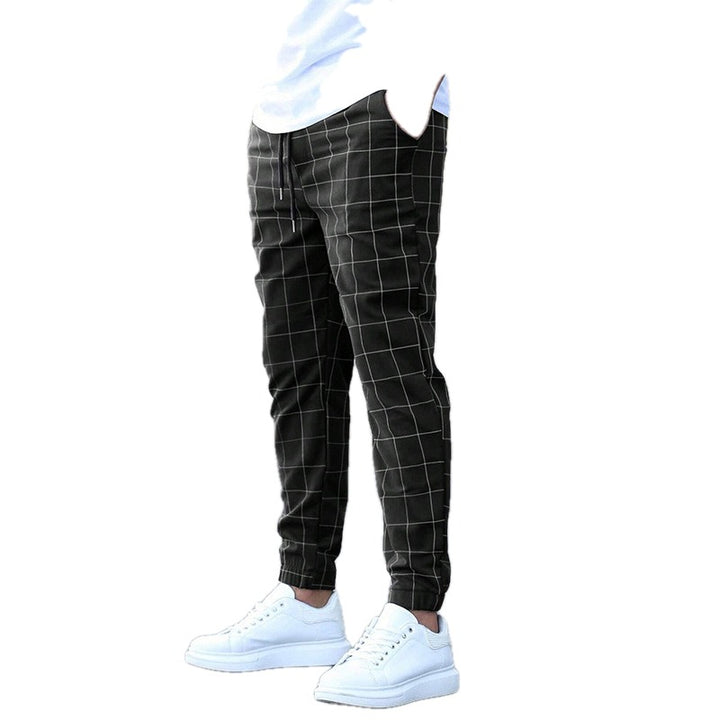 Slim Fit Grid Check Drawstring Jogger Pants on white