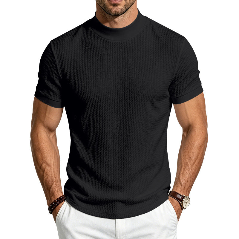 Slim Fit Jacquard Knit Mock Neck Tee Set of 2 Black 1