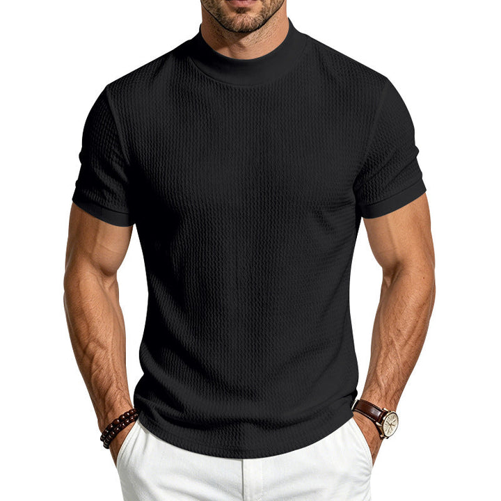 Slim Fit Jacquard Knit Mock Neck Tee Set of 2 Black 1
