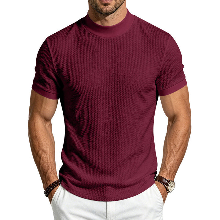 Slim Fit Jacquard Knit Mock Neck Tee Set of 2 Burgundy 1